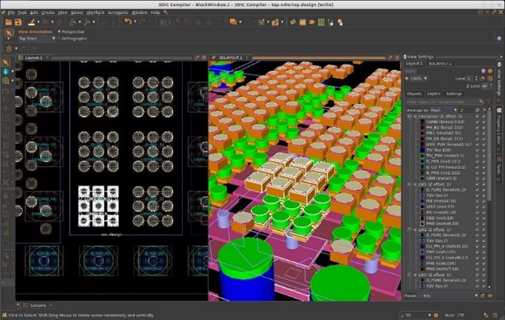 新思科技3DIC Compiler直观地显示了3D堆叠裸片中的芯片凸块、TSV和混合键合
